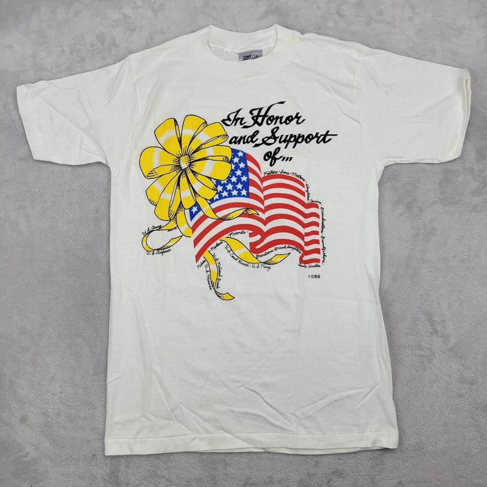 Vintage Single Stitch Shirt Mens Small US Army Navy Veteran Freedom Father Adult